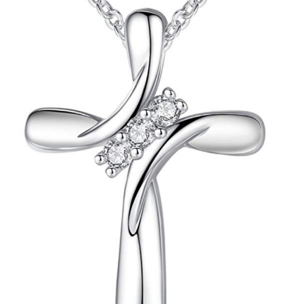 Rhodium plated cross with 18 inch adjustable chain